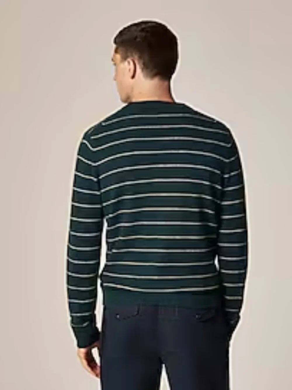 J. Crew Luxe Midweight Cashmere Crewneck Sweater in Green Ivory Stripe XL NWT